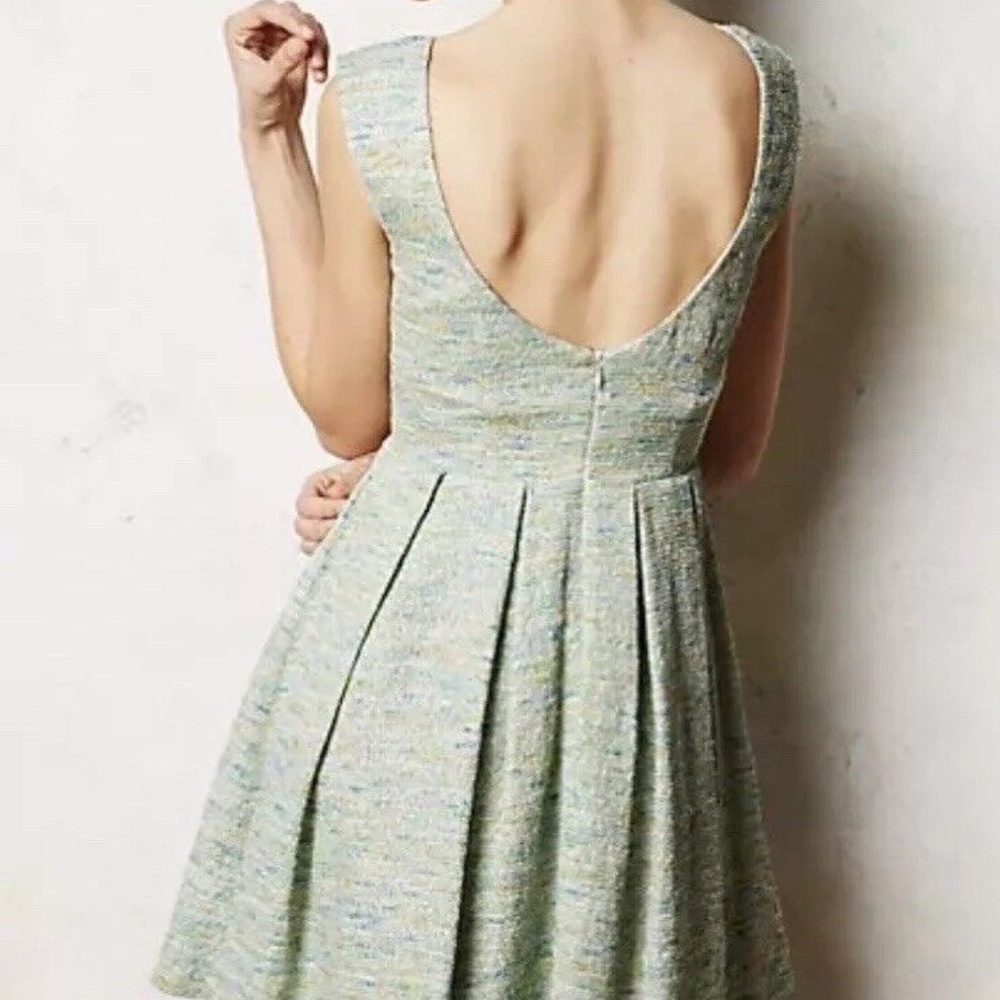Anthropologie Mint Green Tweed Fit-and-Flare Dress - Picture 3 of 7